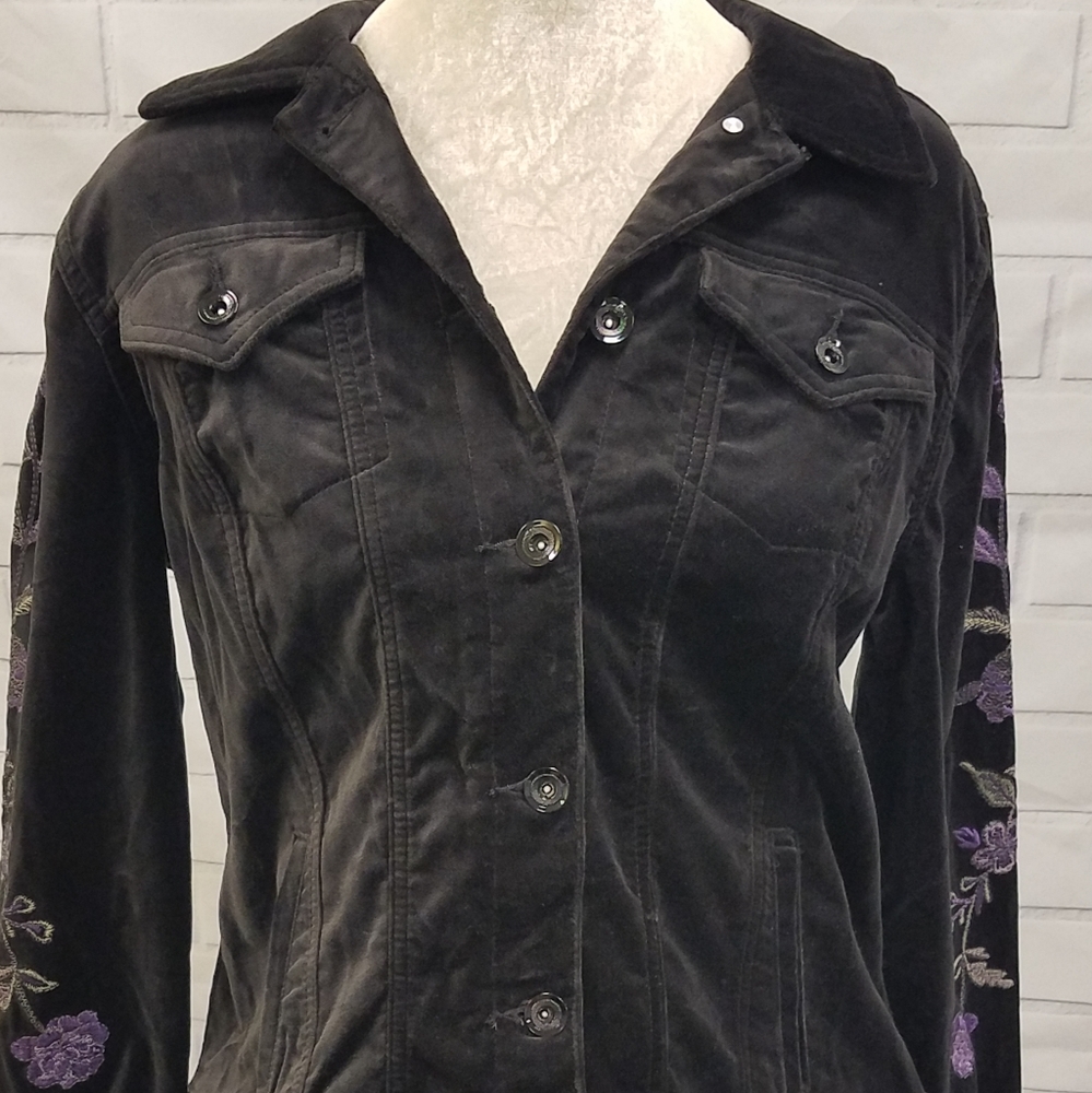 Style & Co Cotton Velvet Embroidered Jacket Size M